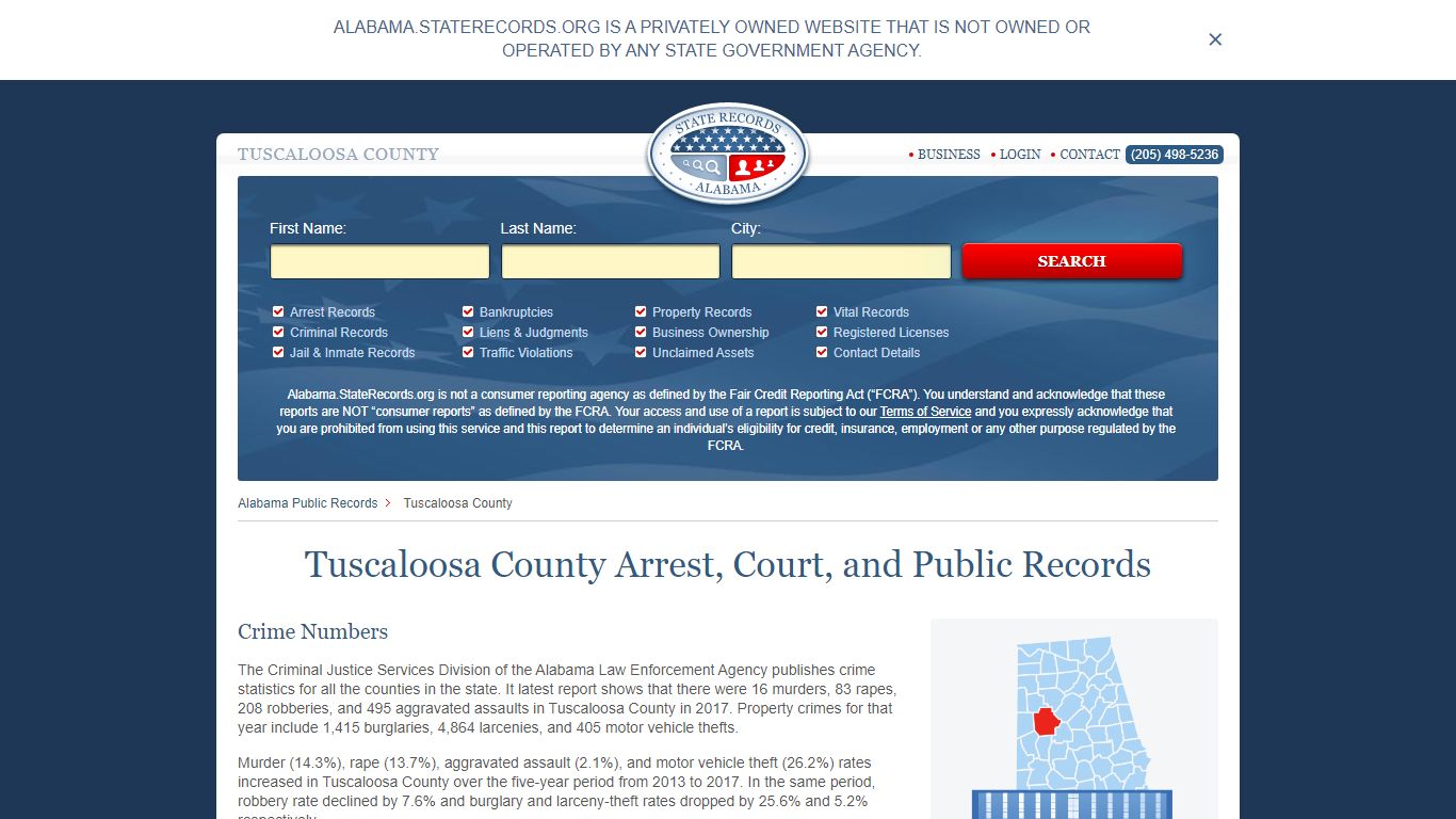 Tuscaloosa County Arrest, Court, and Public Records